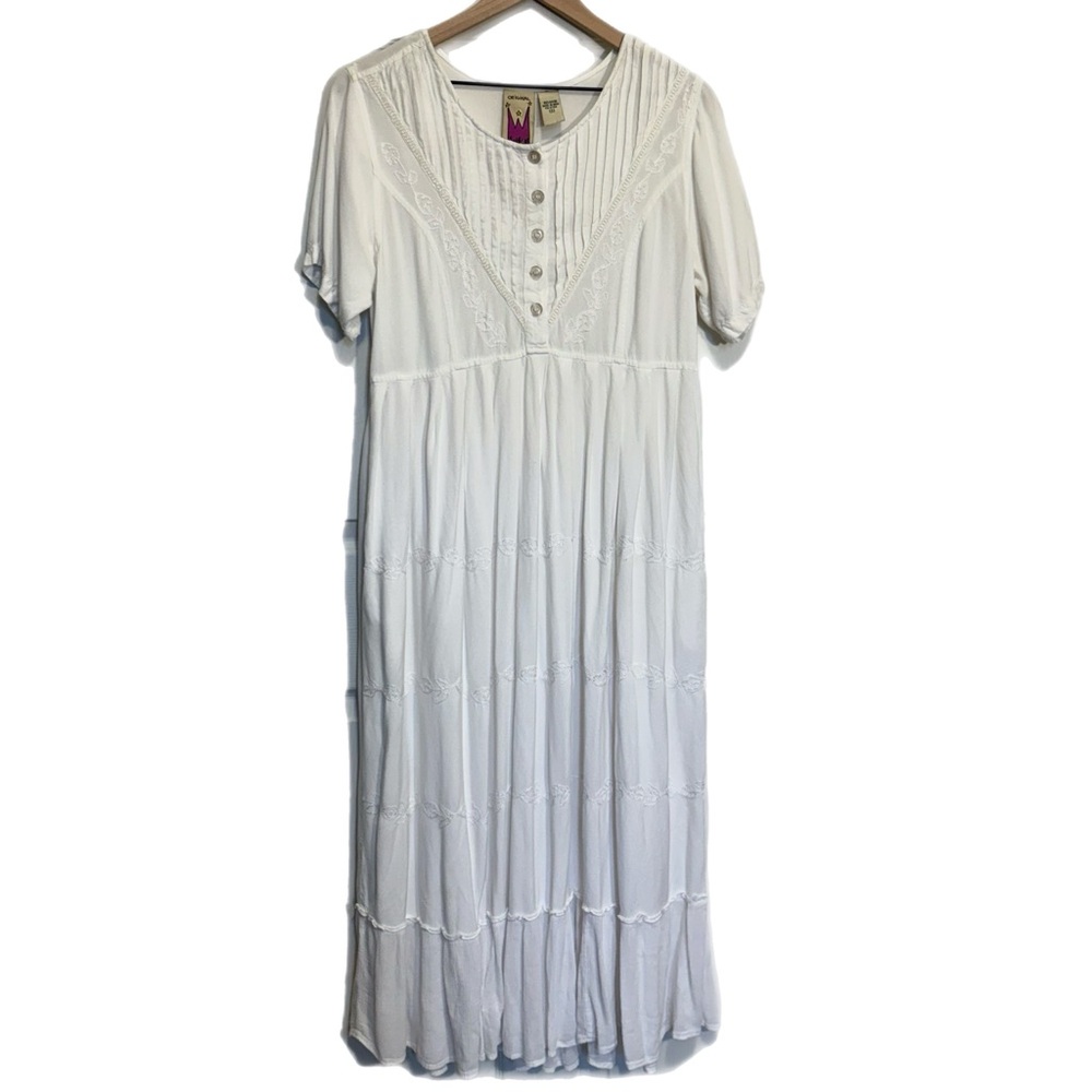 Original Anthony White Embroidered Tiered Button Front Tie Back Maxi Dress